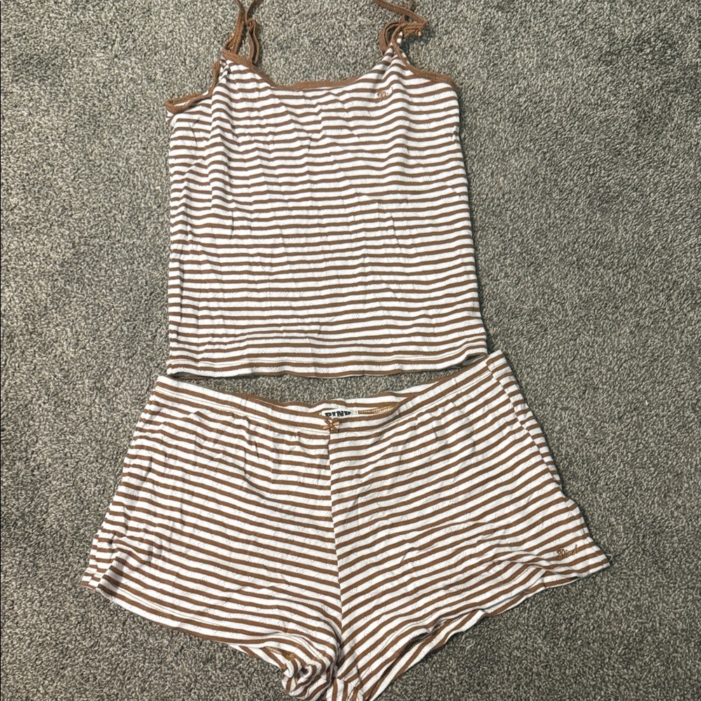 PINK Striped Brown and White Women's Sleepwear Set
